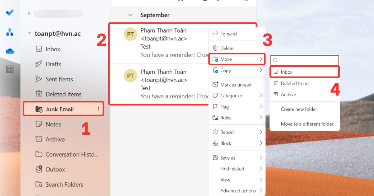 Outlook không nhận được mail mới