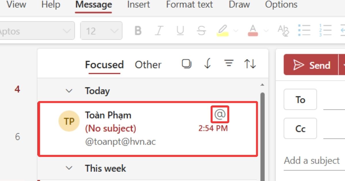 Bật tính năng mention trong Outlook