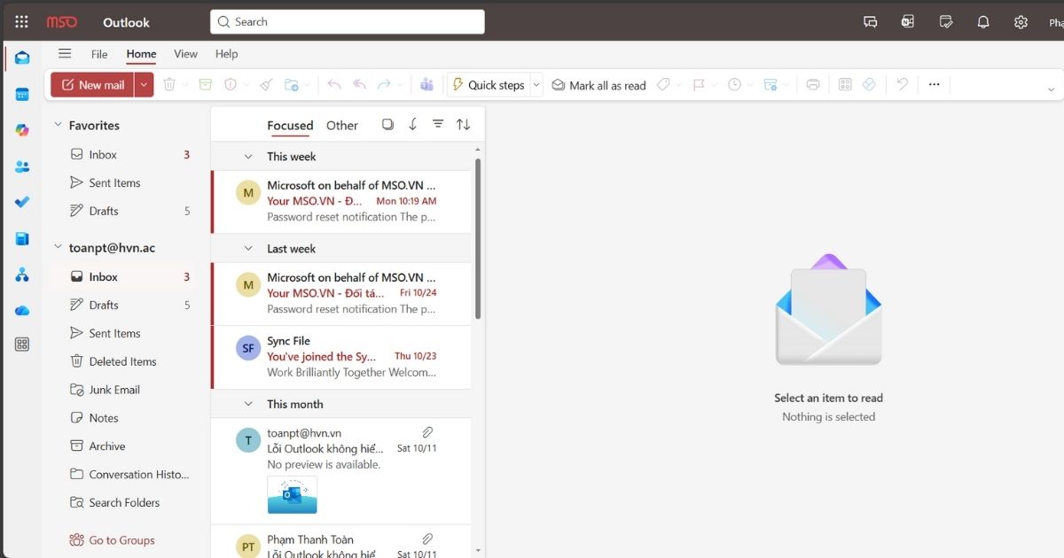 Bật tính năng mention trong Outlook