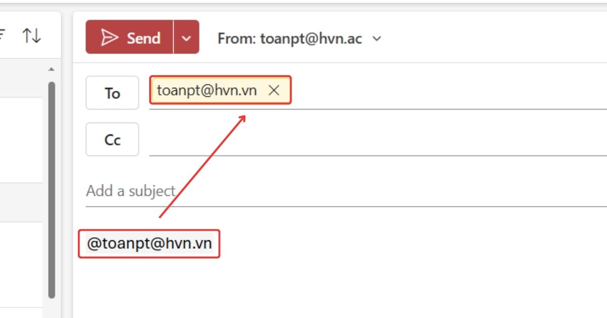 Bật tính năng mention trong Outlook