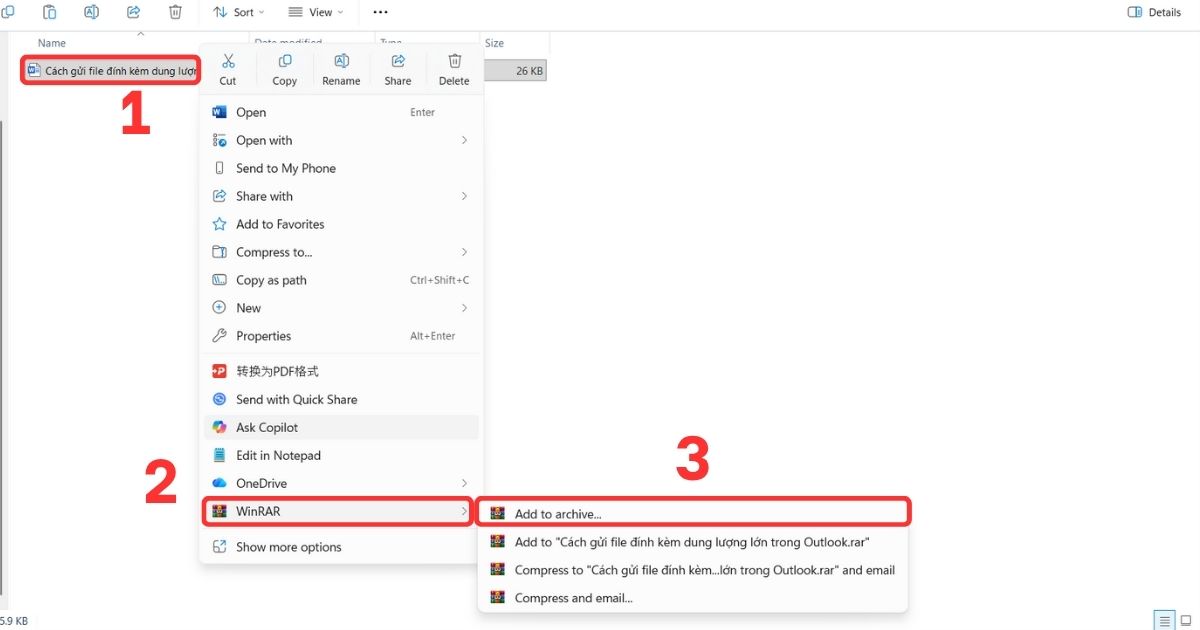 cách gửi file dung lượng lớn trong outlook
