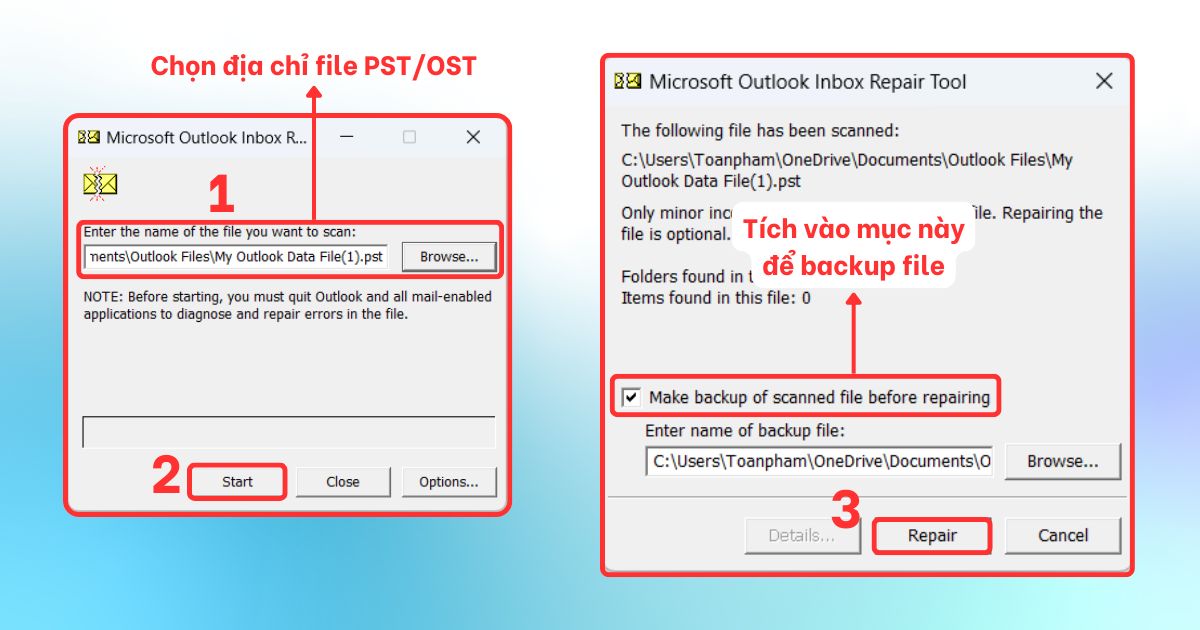 Lỗi không mở được Outlook