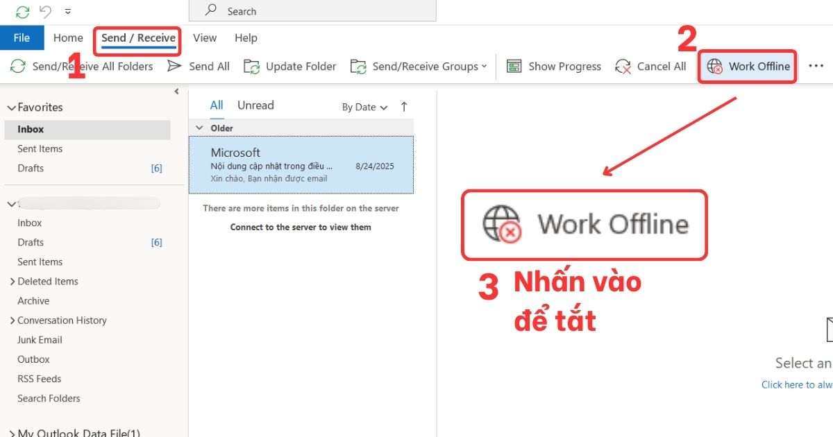 lỗi outlook working offline