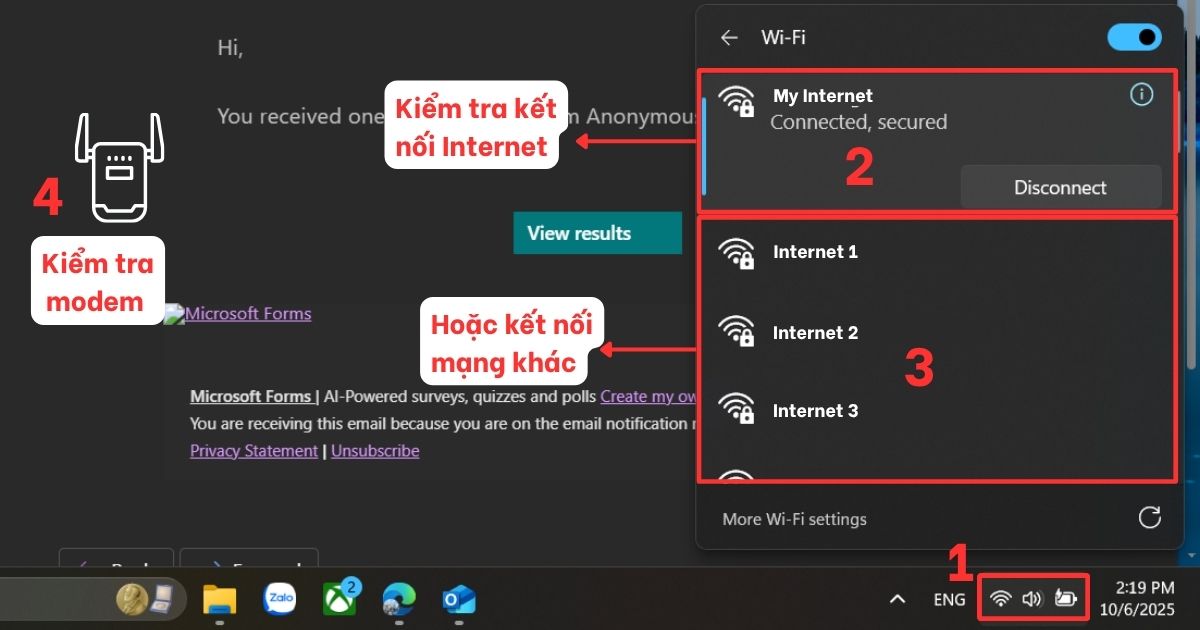 Outlook bị chấm than vàng