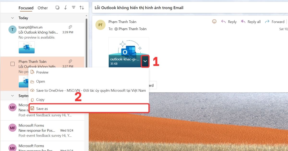 outlook không hiển thị hình ảnh trong email
