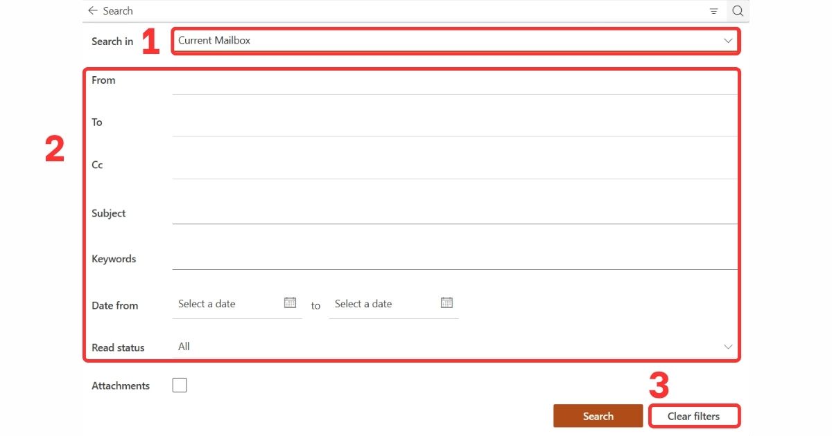 outlook không tìm kiếm được mail
