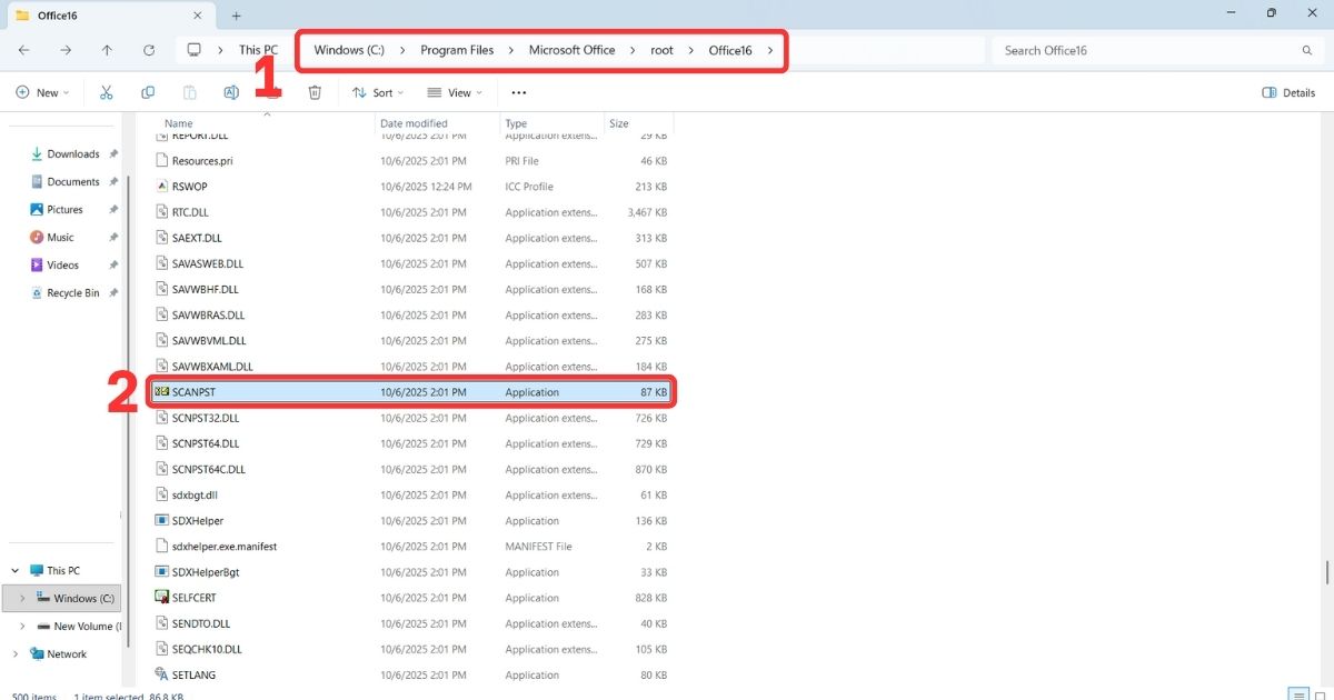 outlook không tìm kiếm được mail