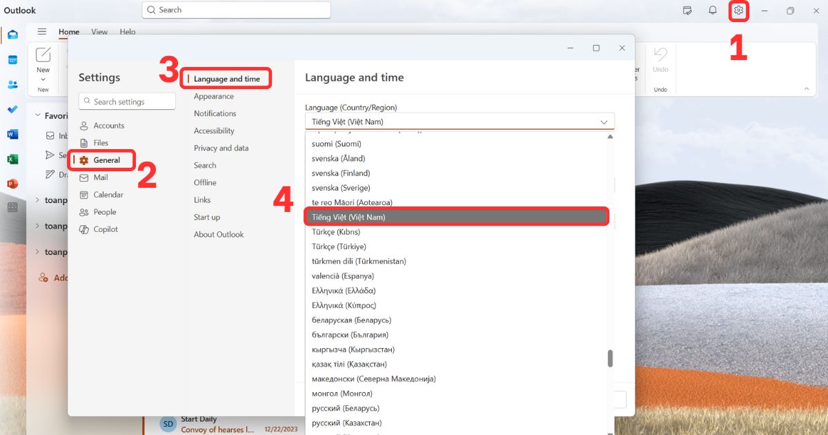 outlook tiếng việt