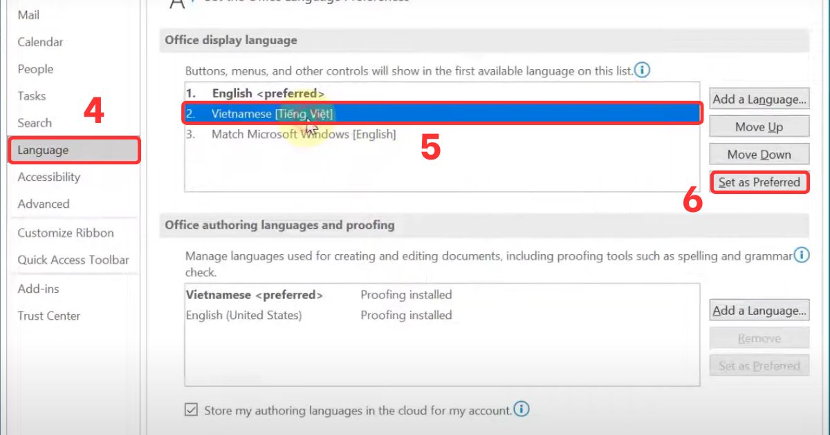 outlook tiếng việt