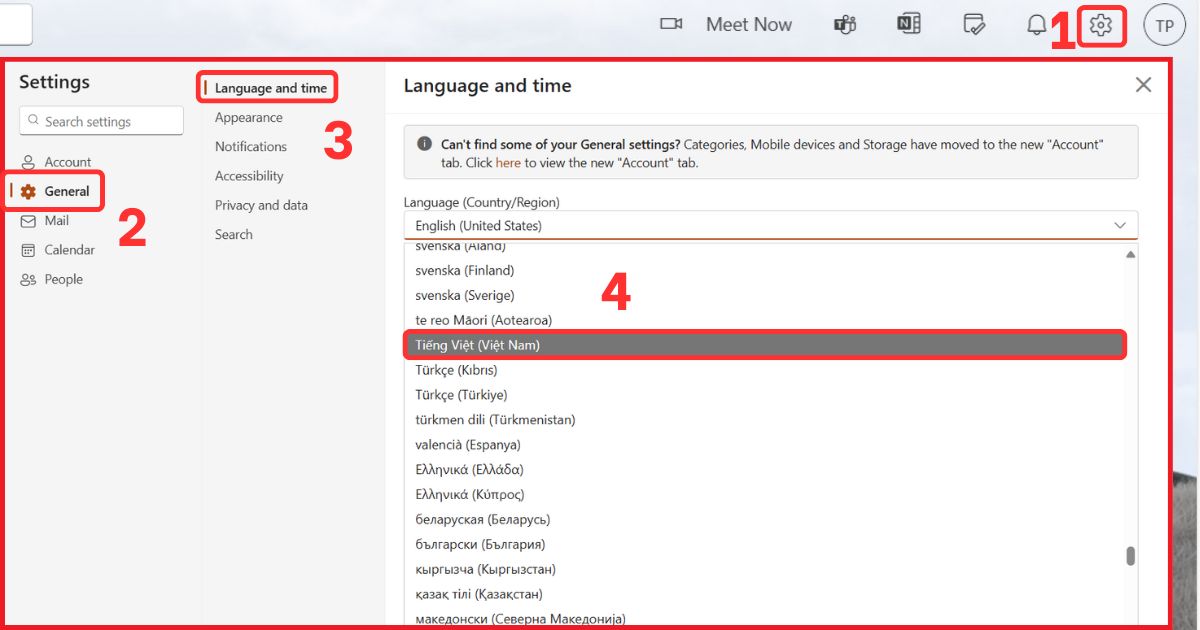 outlook tiếng việt