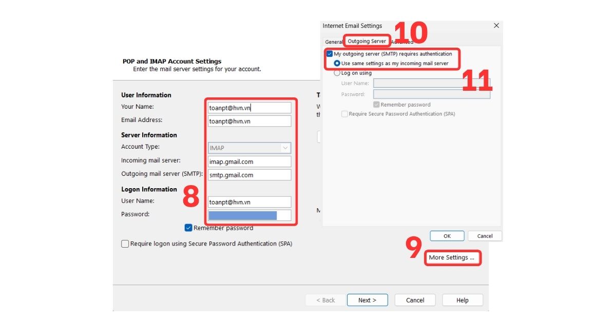 Thêm tài khoản Gmail vào Outlook bằng IMAP