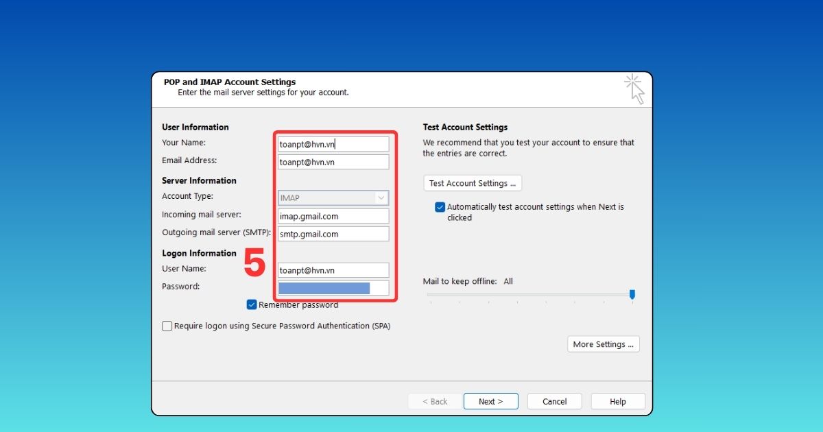 Thêm tài khoản Gmail vào Outlook bằng IMAP
