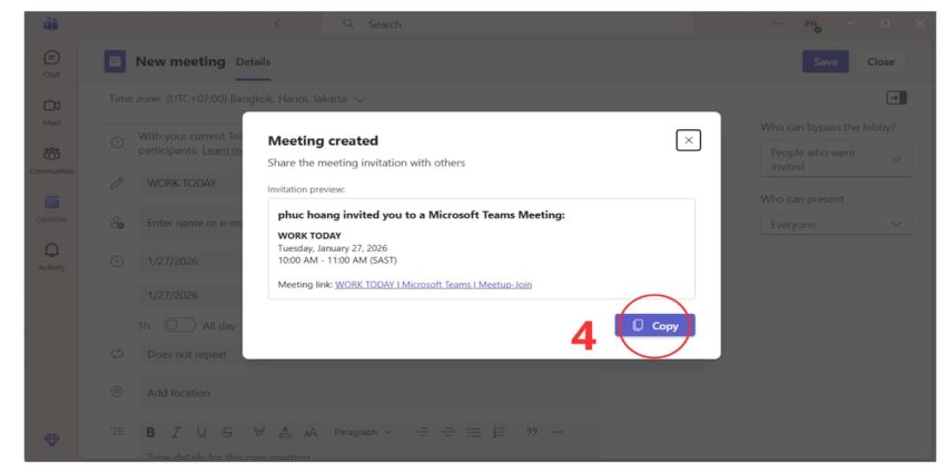 Tạo link họp microsoft teams trên outlook