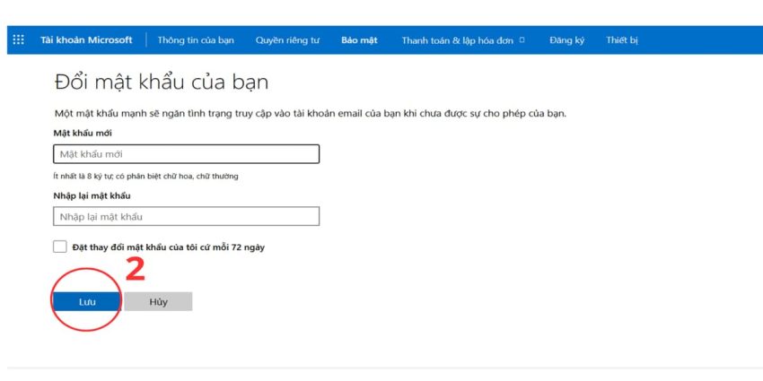 Cách đổi mật khẩu outlook