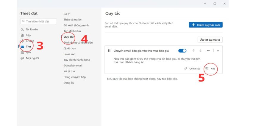 Cách xóa rule trong outlook