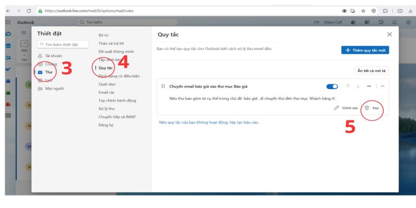 Cách xóa rule trong outlook