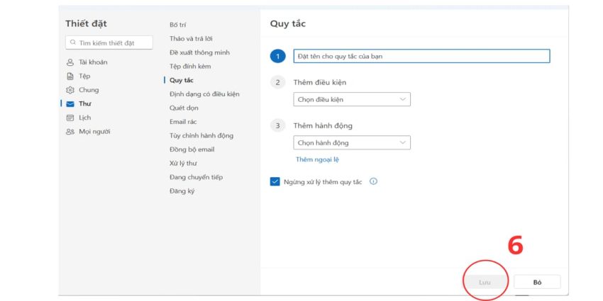 Tạo rule trong outlook