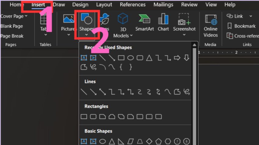 Cách vẽ đường thẳng trong Word bằng Shapes