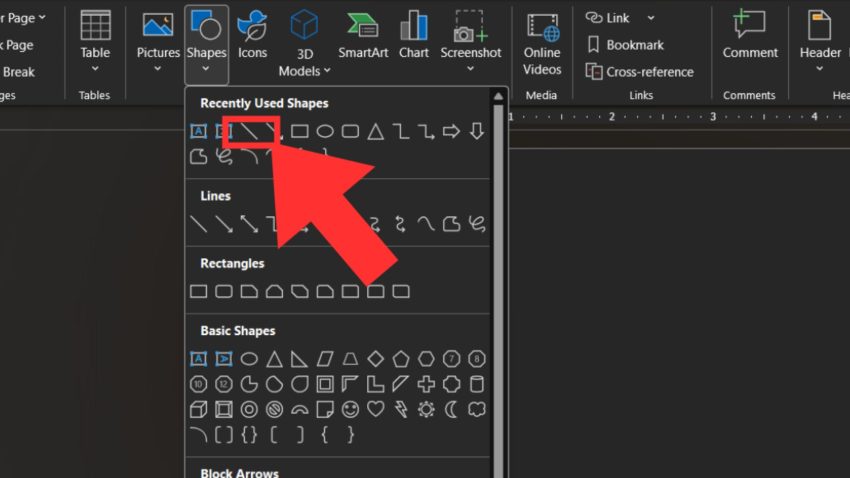 Cách vẽ đường thẳng trong Word bằng Shapes