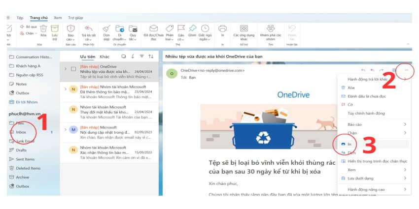 Lưu email outlook vào ổ cứng 