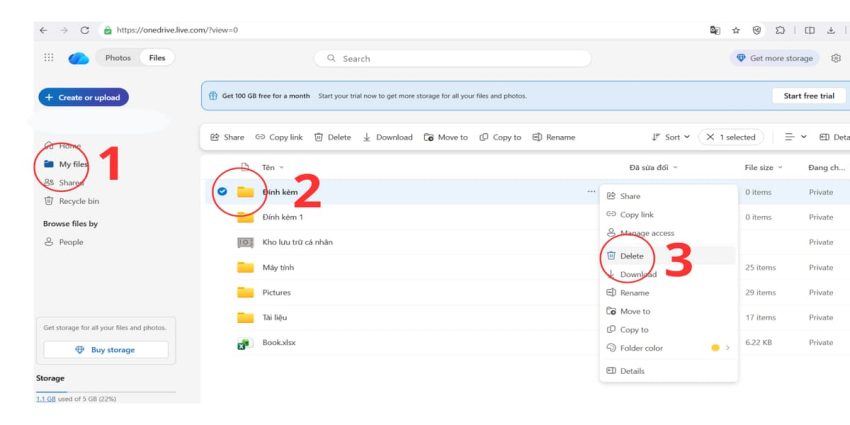 Cách xóa file OneDrive