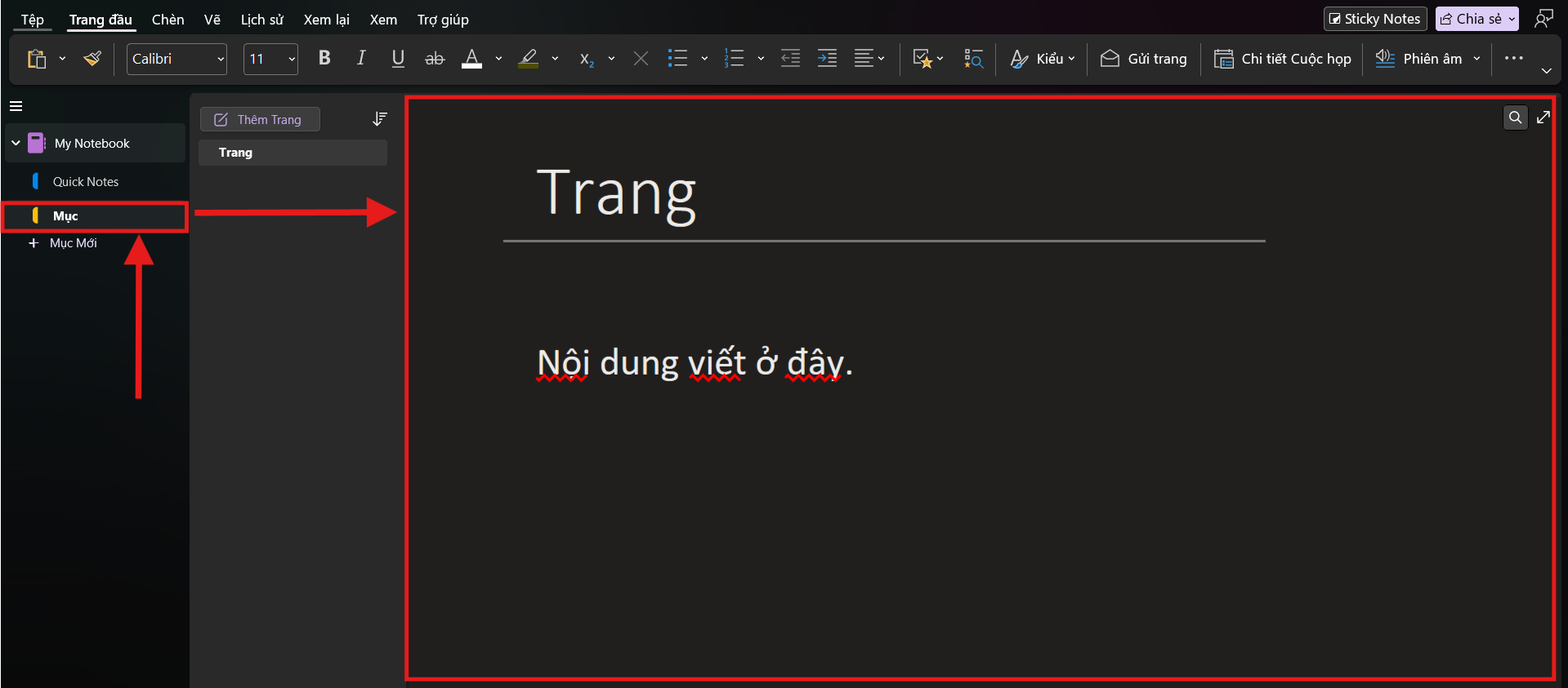 Ảnh minh họa giao diện Onenote