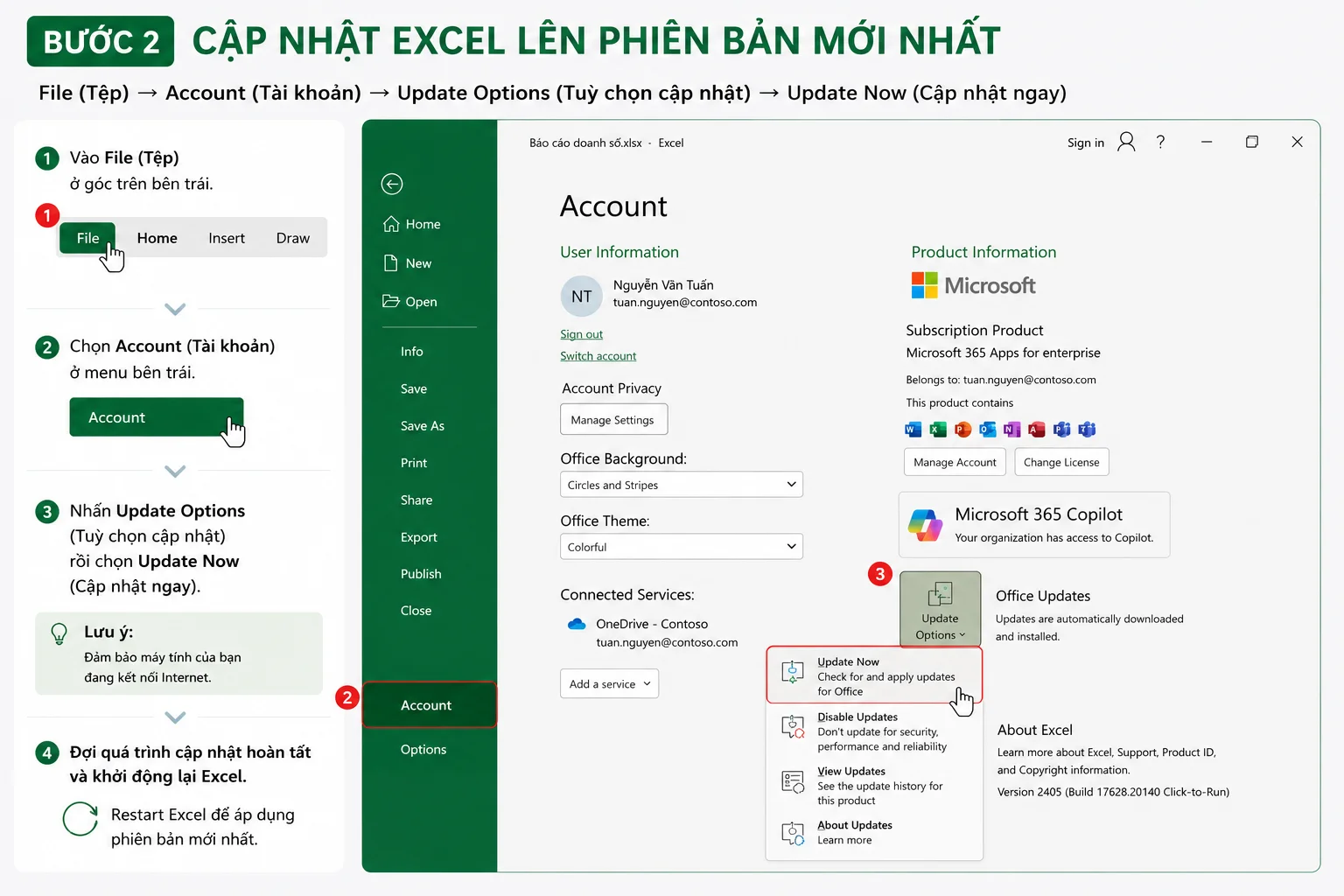 Bước 2 cập nhật phiên bản Excel