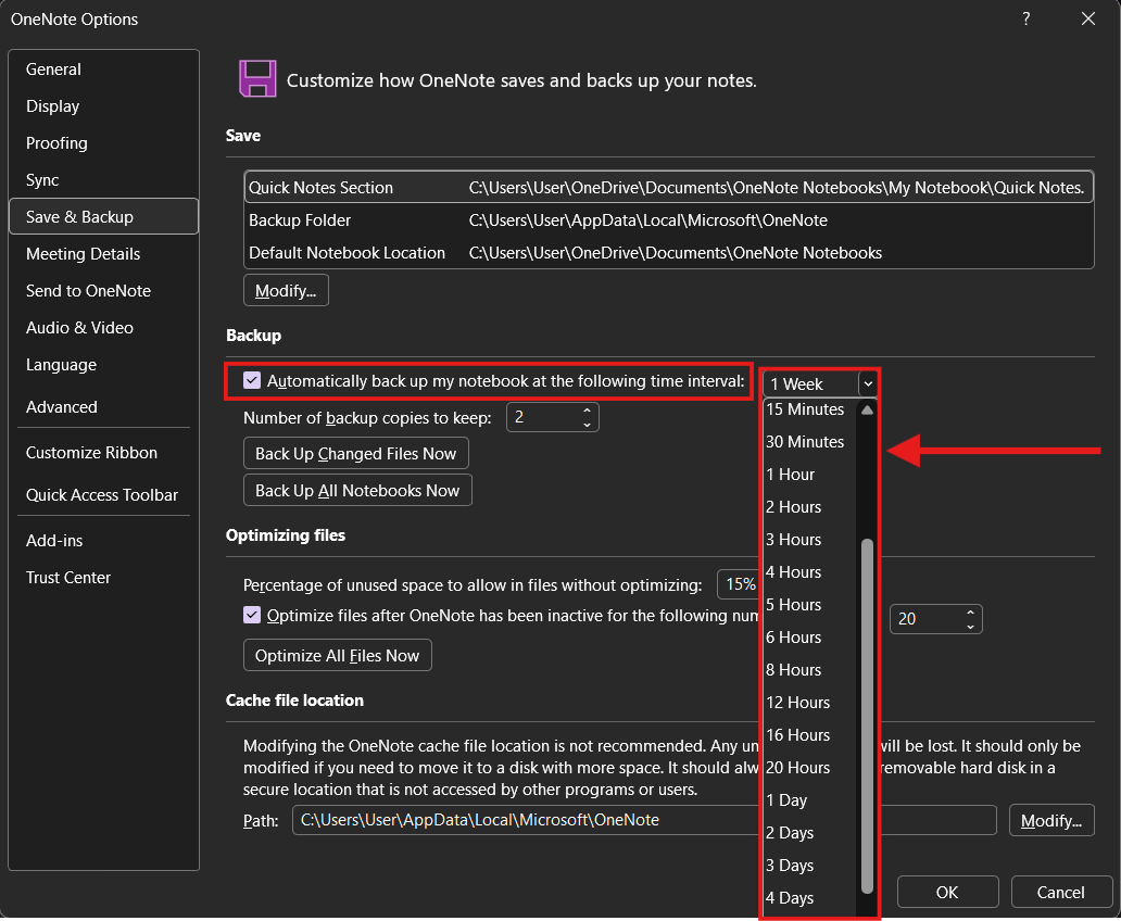 Cách bật Onenote Automatic Backup