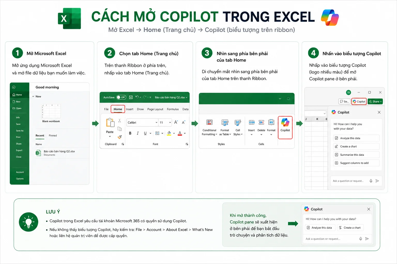Cách mở Copilot trong Excel