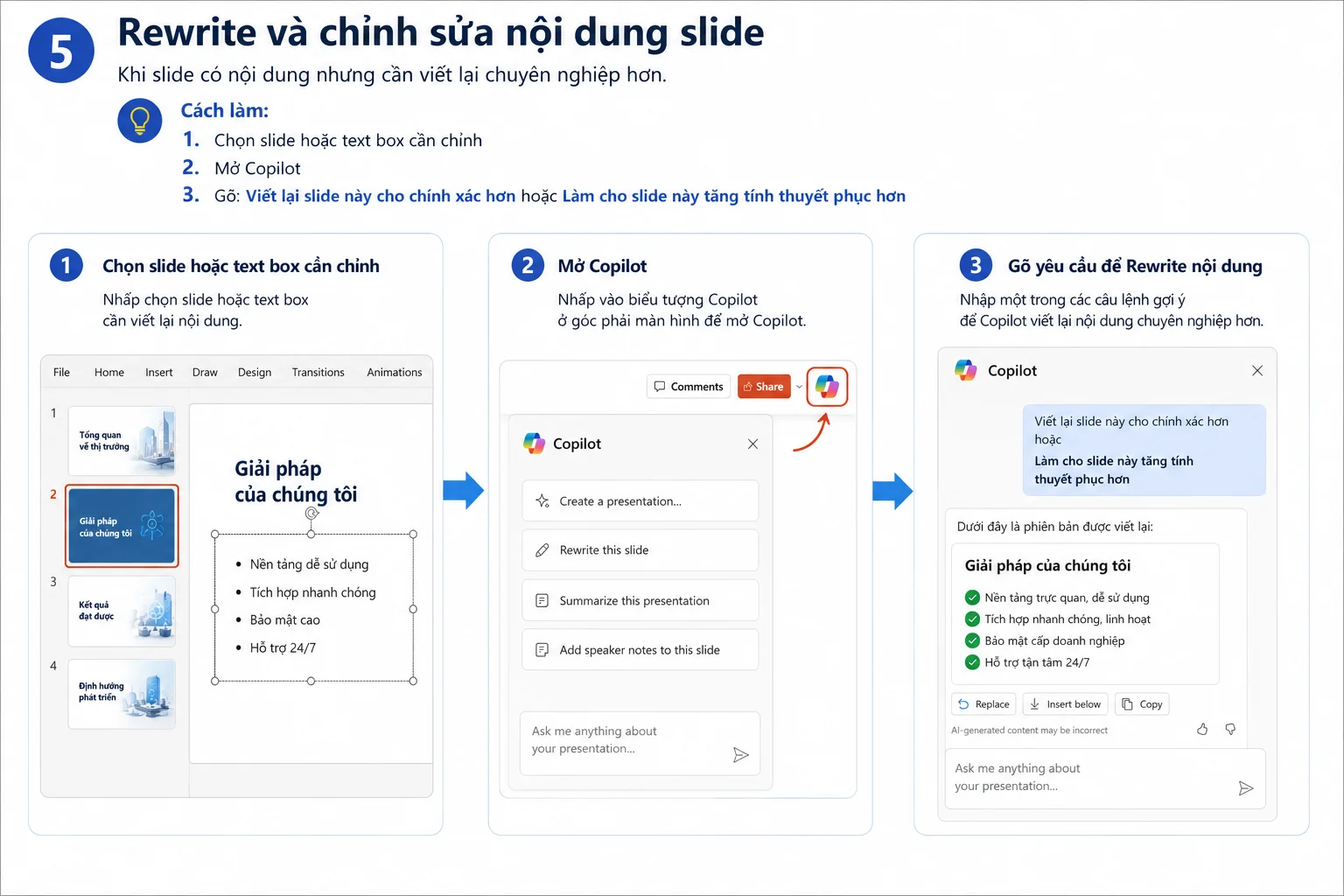 Copilot giúp viết lại nội dung có sẵn