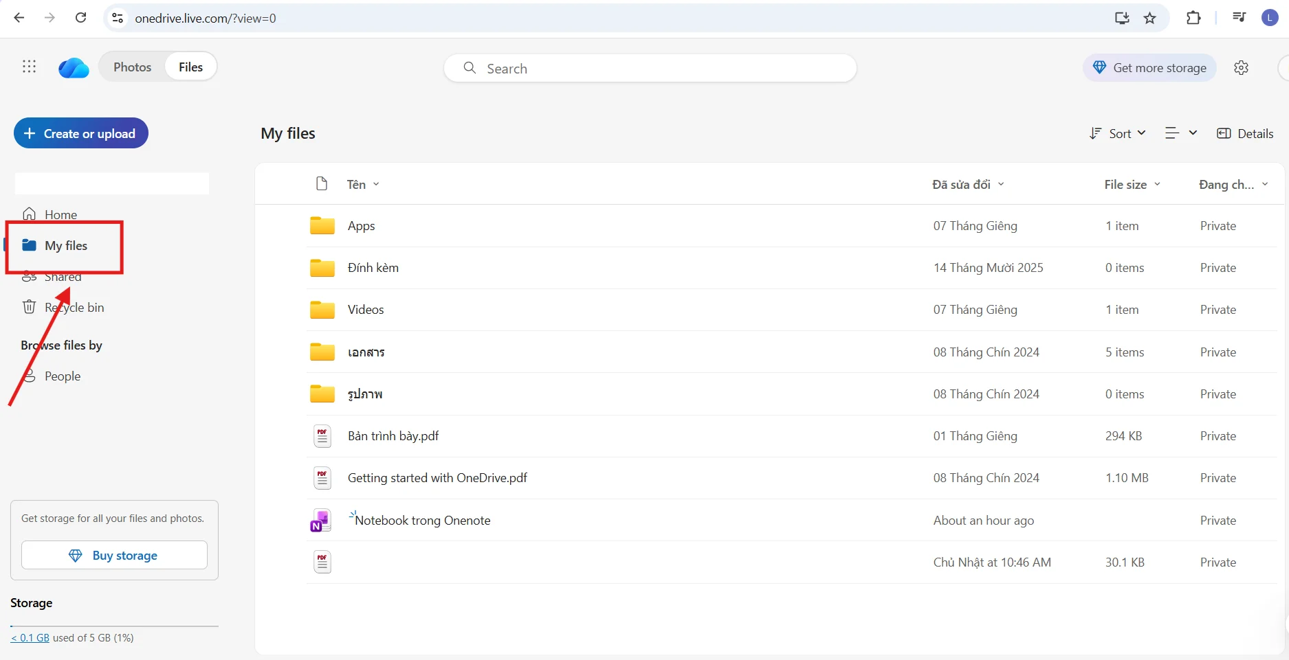Đổi tên Notebook bằng Onedrive