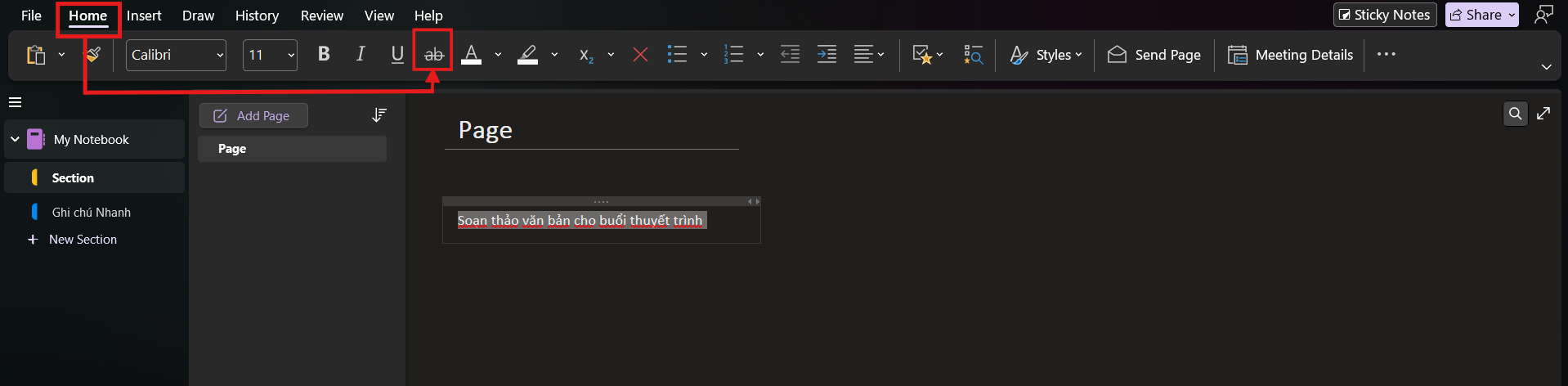 Hướng dẫn sử dụng Strikethrough trên Toolbar