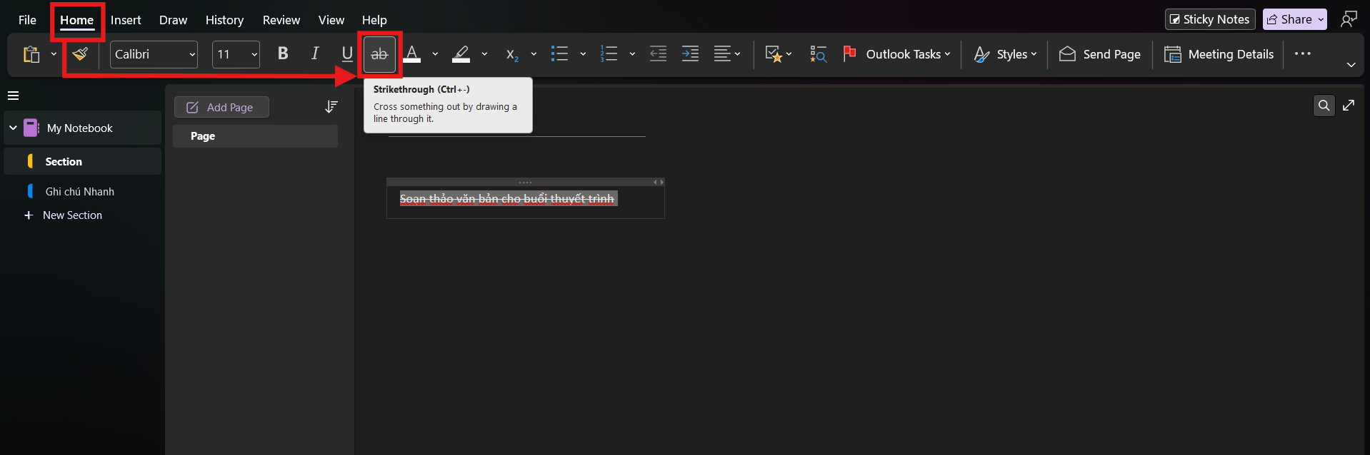 Hướng dẫn tắt Strikethrough bằng Toolbar