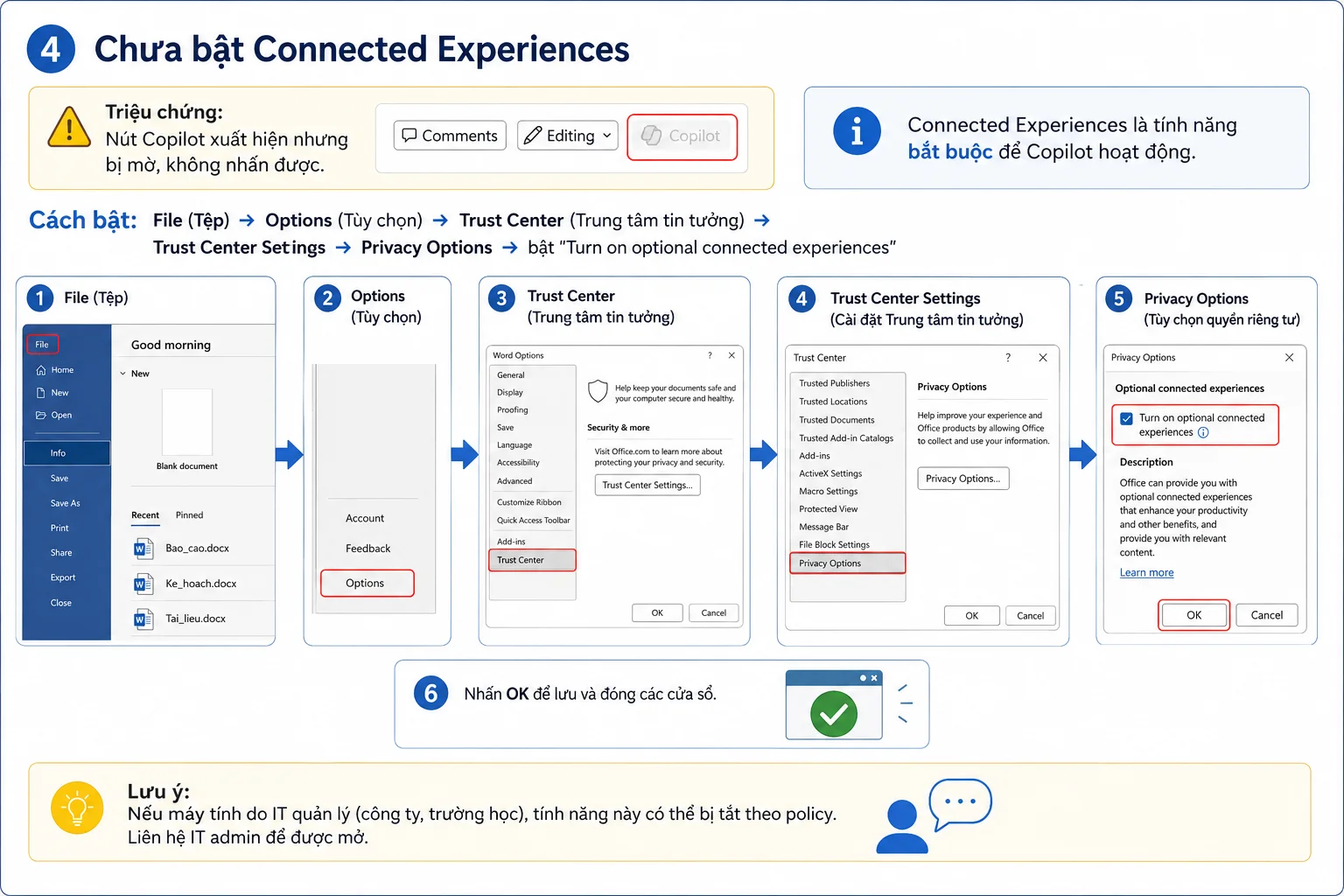 Kiểm tra lỗi chưa bật connected experience