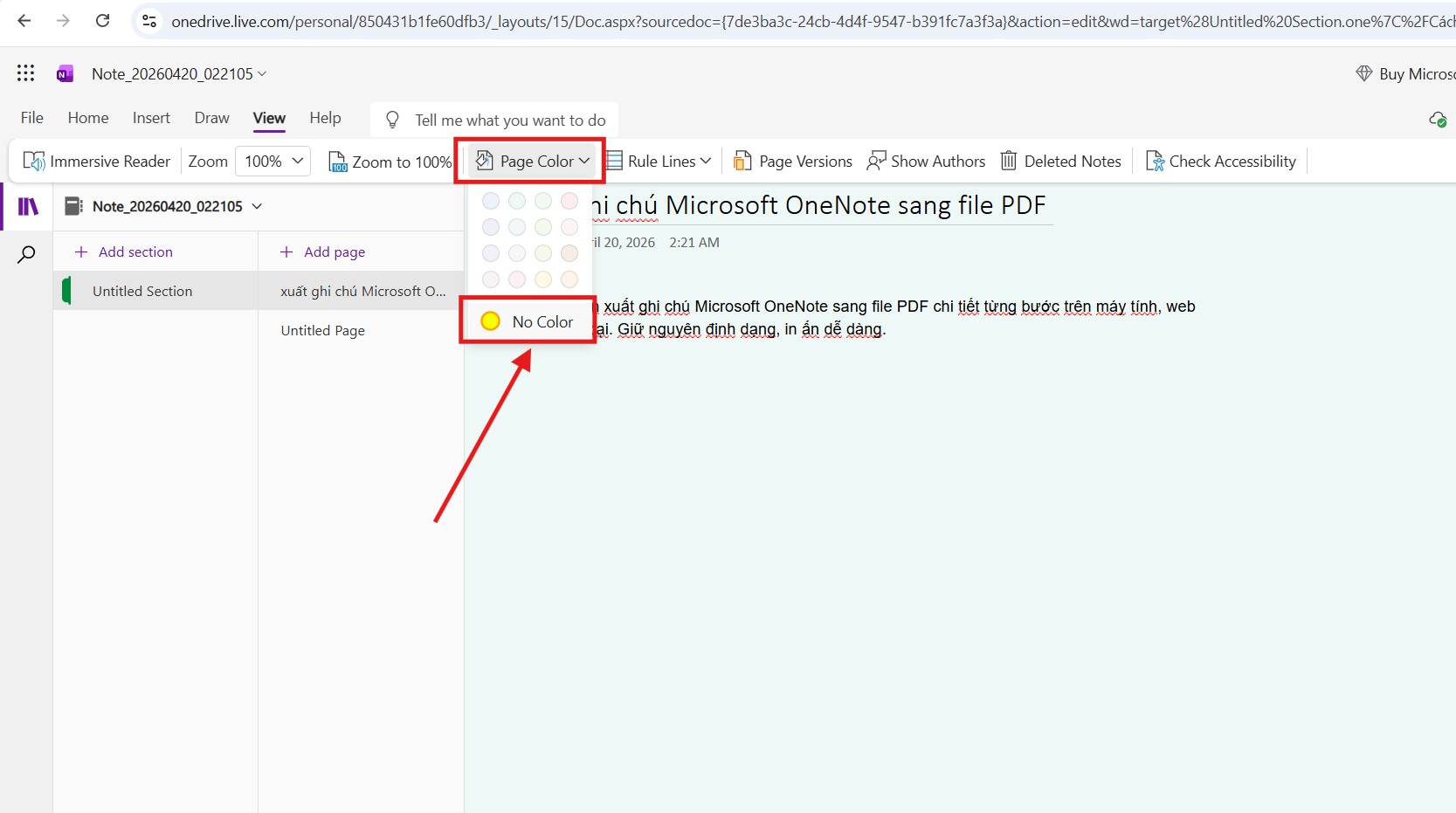 Lưu ý xuất ghi chú Onenote