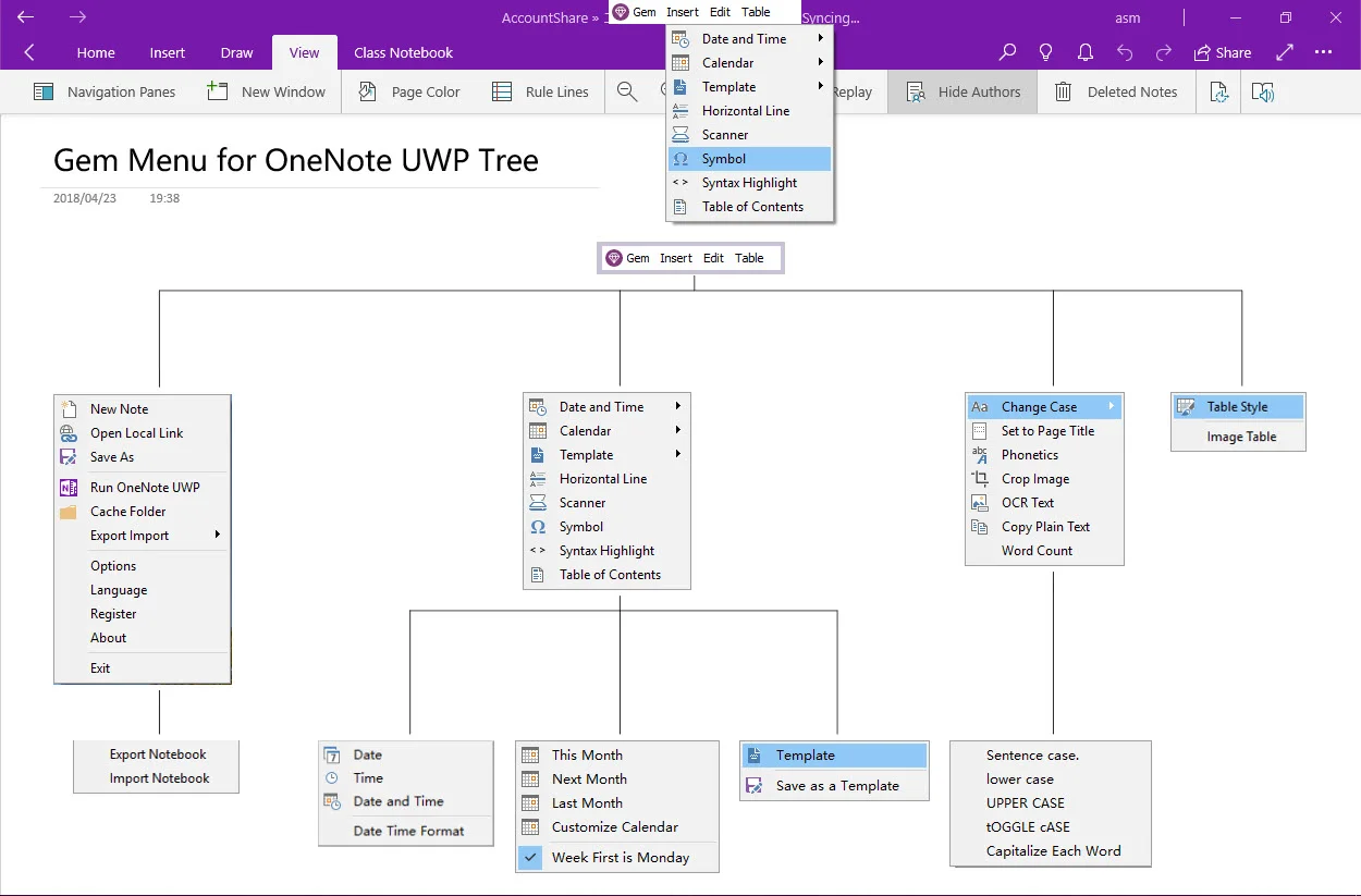 Minh họa Onenote gem Add in 