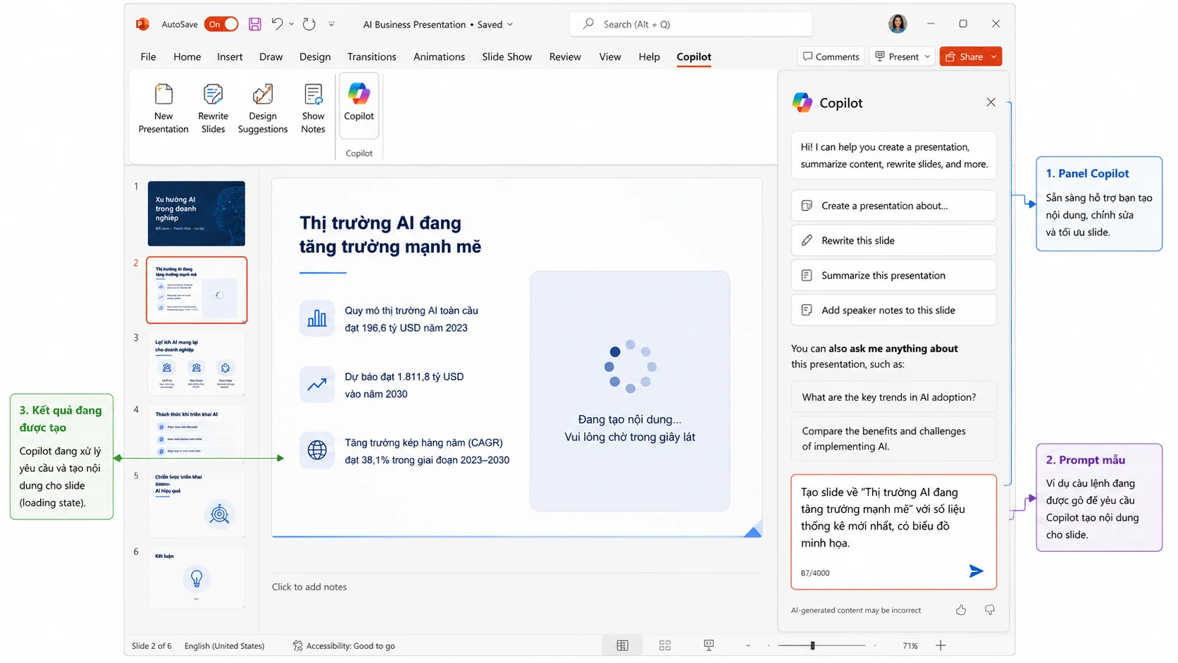 Minh họa Prompt Copilot trong Ppt