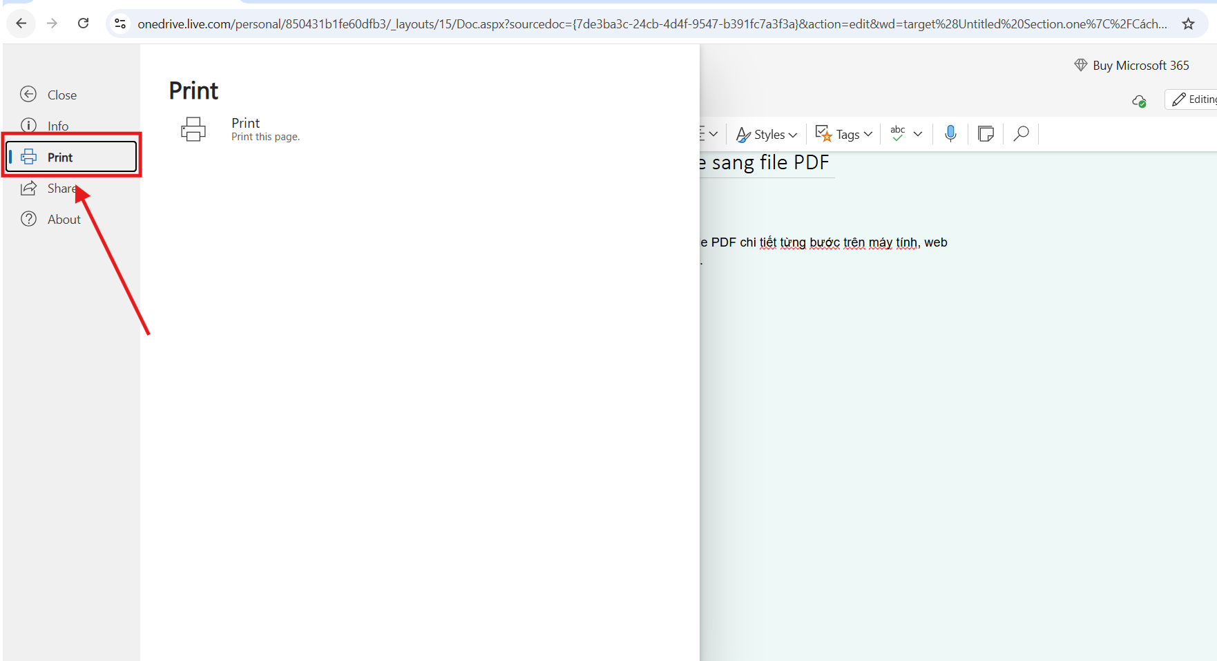 Xuất ghi chú Microsoft Onenote sang PDF