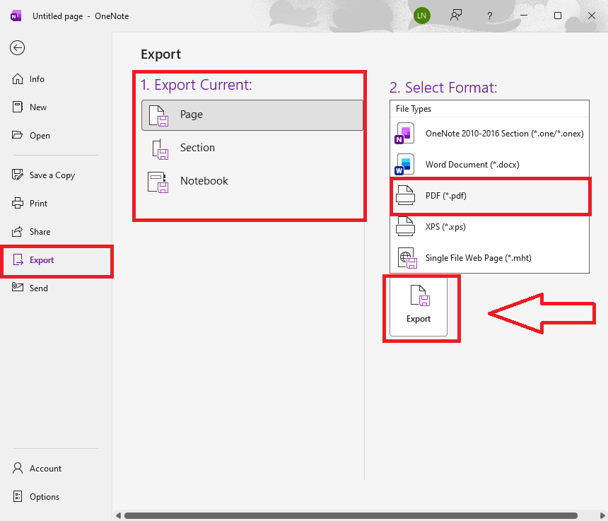 Xuất ghi chú Onenote