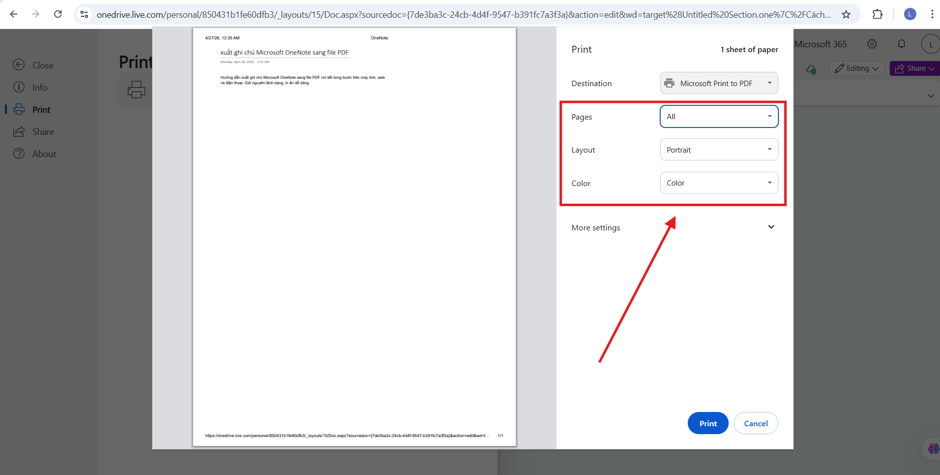 Xuất ghi chú trên Onenote