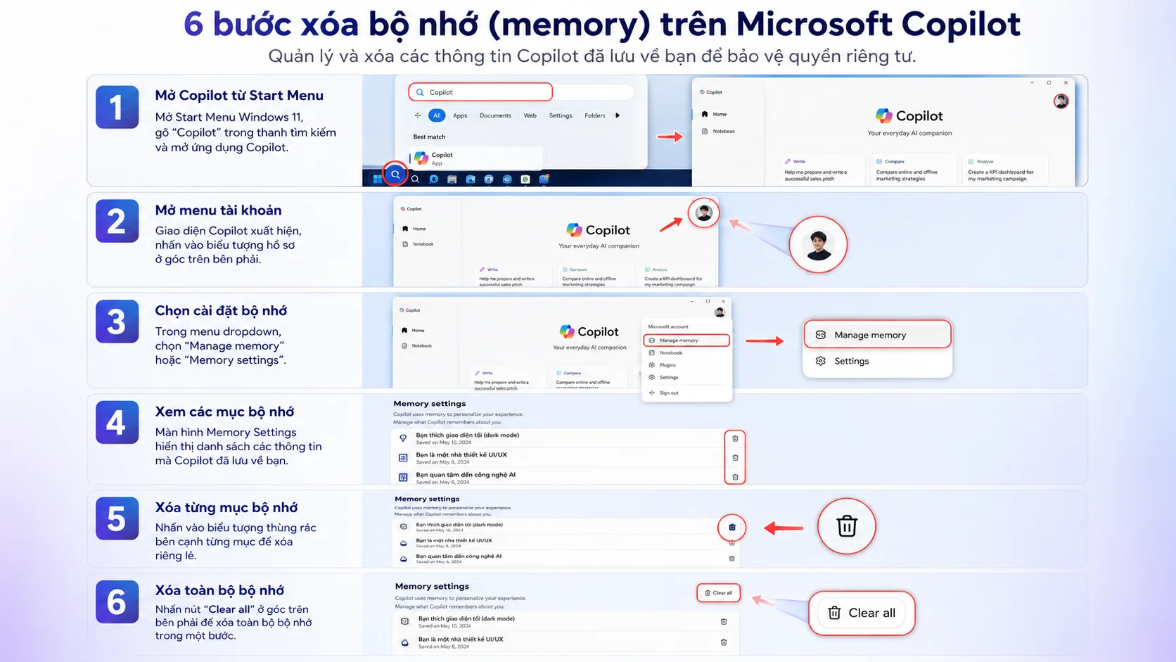 6 bước xóa bộ nhớ