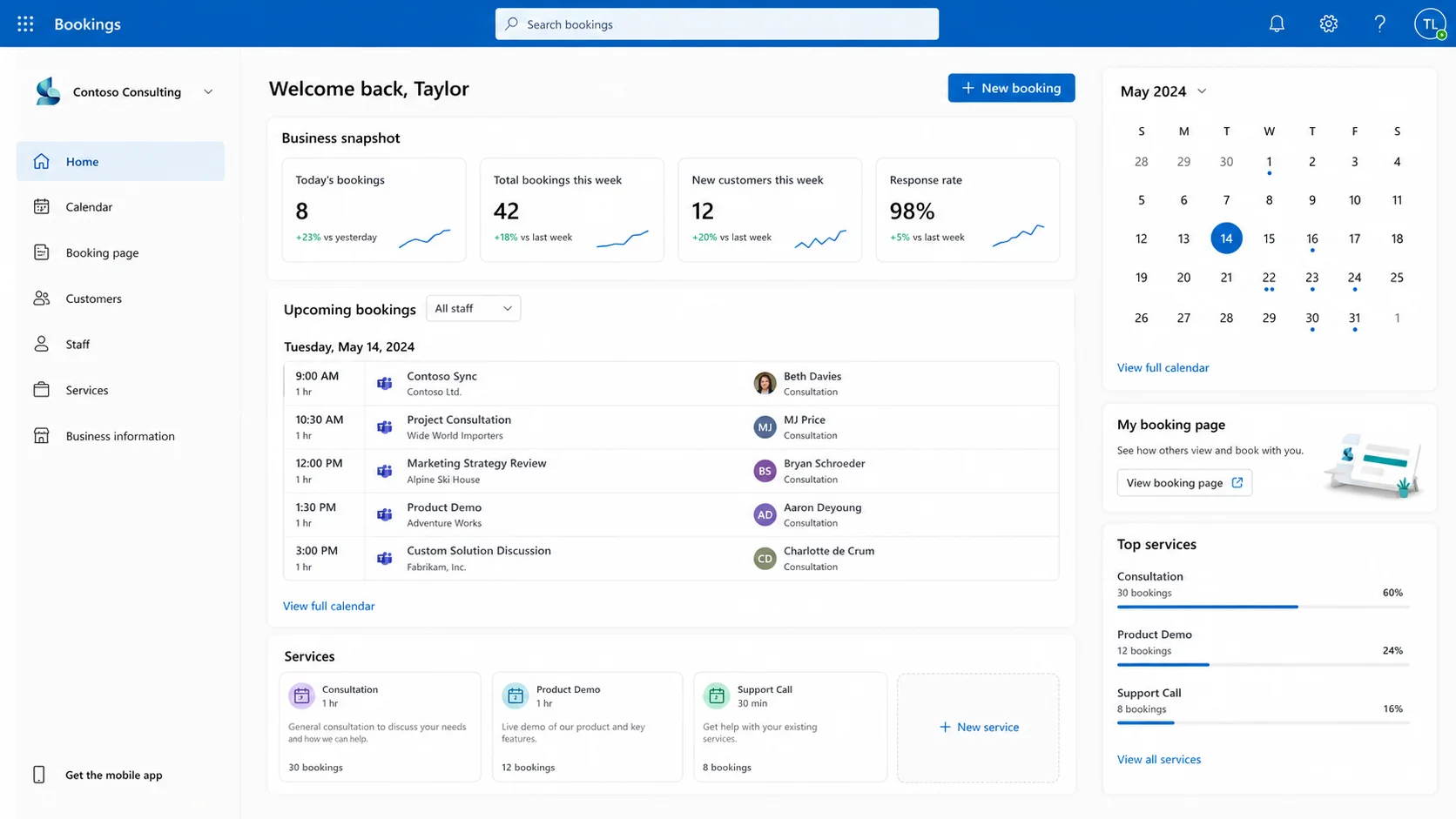 Microsoft Bookings là gì giao diện